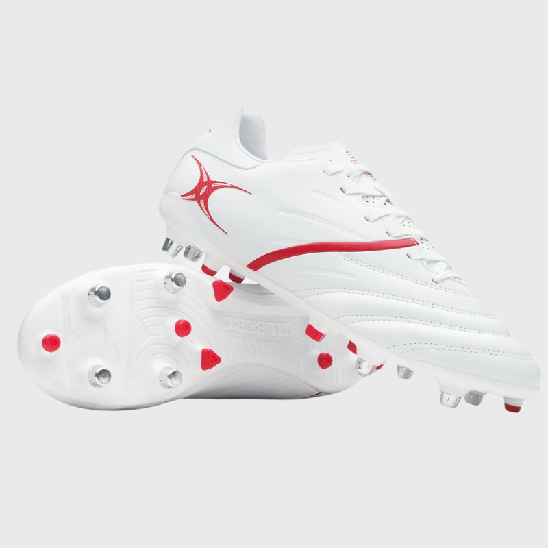 Gilbert Sidestep X20 Power 6 Stud Rugby Boots White/Red - Rugbystuff.com