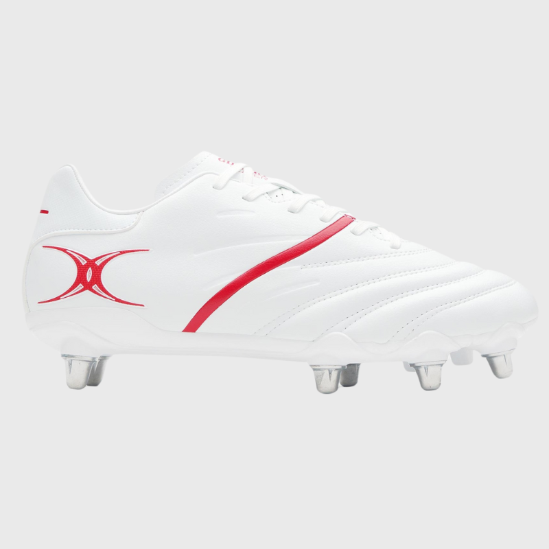 Gilbert Sidestep X20 Power 8 Stud Rugby Boots White/Red - Rugbystuff.com