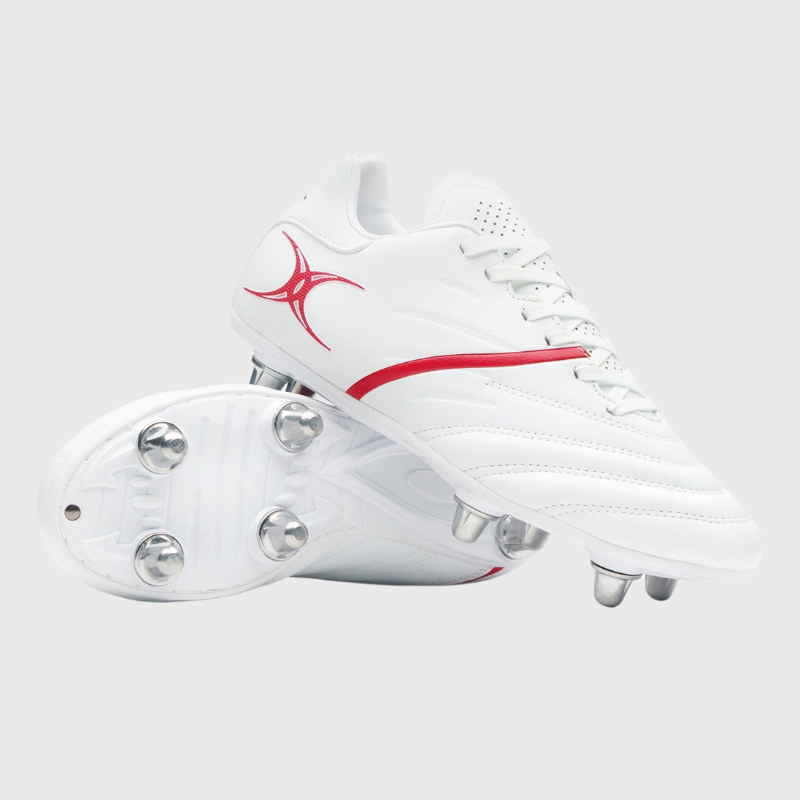 Gilbert Sidestep X20 Junior 6 Stud Rugby Boots White/Red - Rugbystuff.com