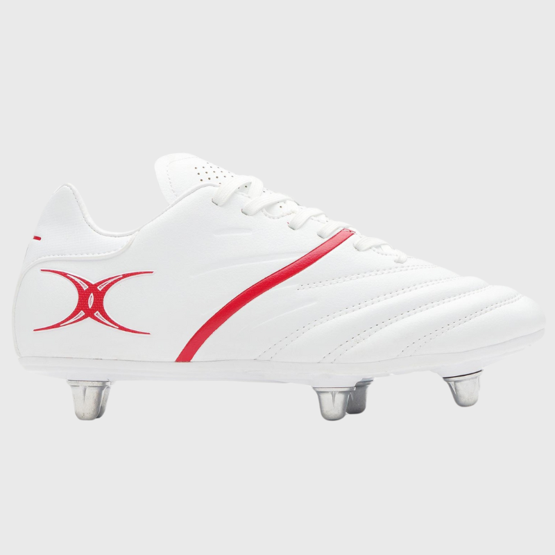 Gilbert Sidestep X20 Junior 6 Stud Rugby Boots White/Red - Rugbystuff.com