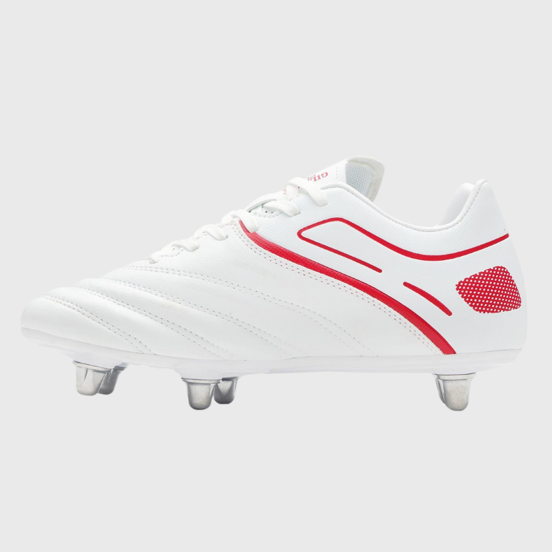 Gilbert Sidestep X20 Junior 6 Stud Rugby Boots White/Red - Rugbystuff.com