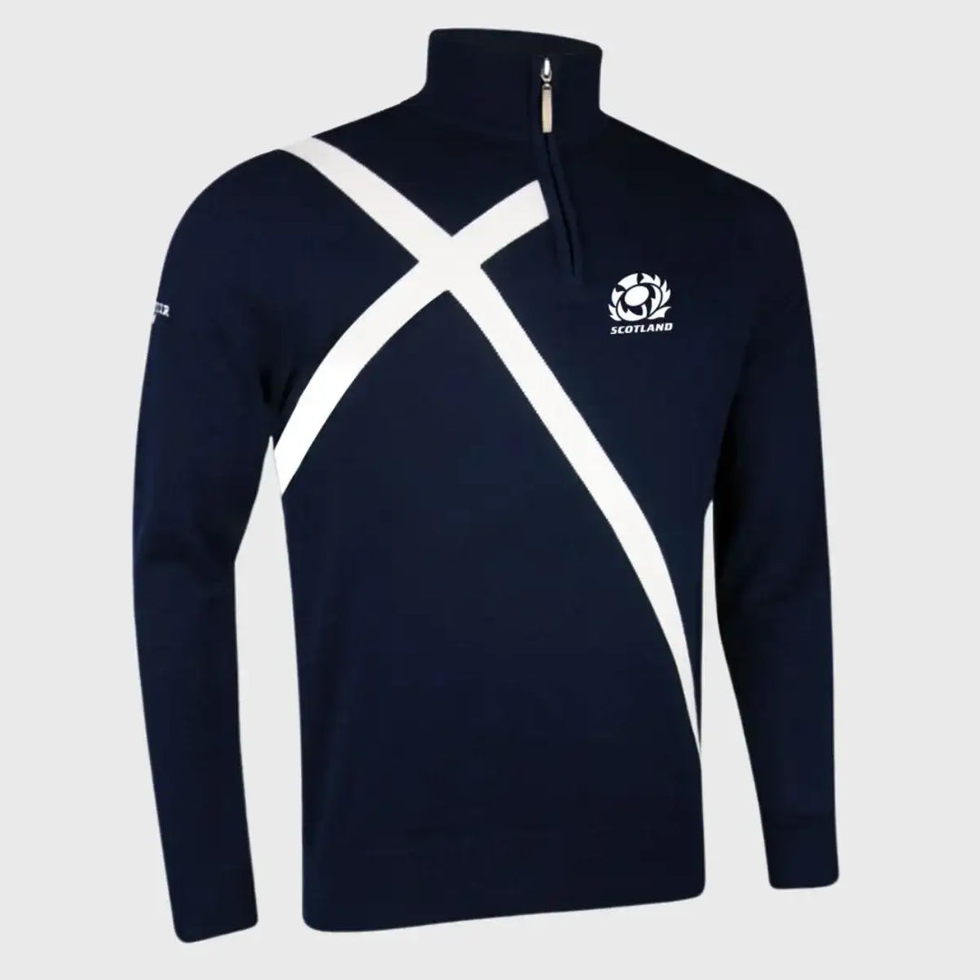 Saltires Rugby Glenmuir Scotland Rugby Saltire 1/4 Zip Cotton Golf Sweater Navy ...