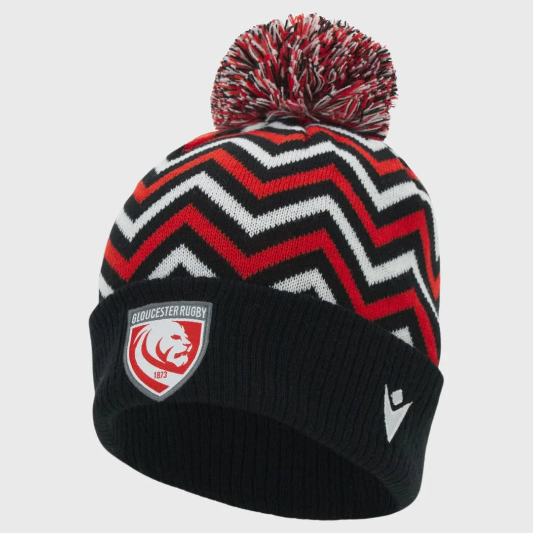 Macron Gloucester Rugby Bobble Beanie Hat Red/White 2025/26 - Rugbystuff.com
