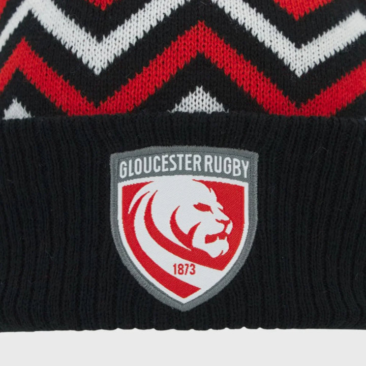 Macron Gloucester Rugby Bobble Beanie Hat Red/White 2025/26 - Rugbystuff.com