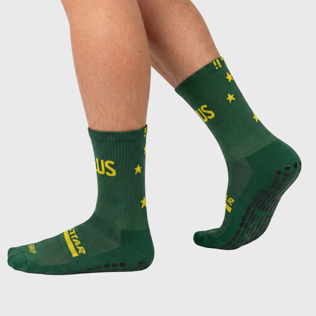 Grip Star Australia Crew Rugby Grip Socks Green - Rugbystuff.com