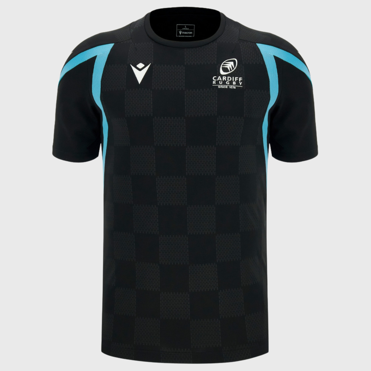 Macron Cardiff Rugby Poly Tee Black/Sky 2026/27