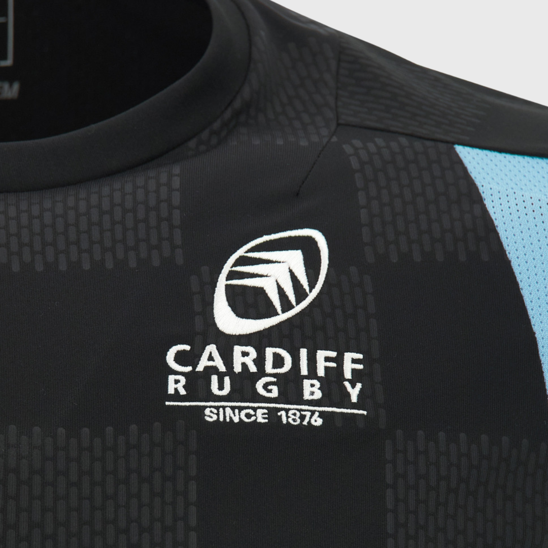 Macron Cardiff Rugby Poly Tee Black/Sky 2026/27