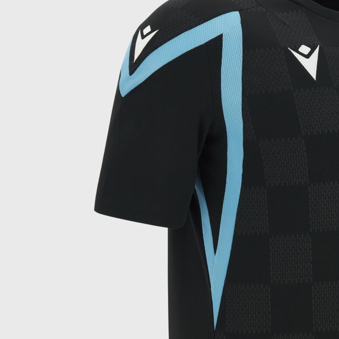 Macron Cardiff Rugby Poly Tee Black/Sky 2026/27