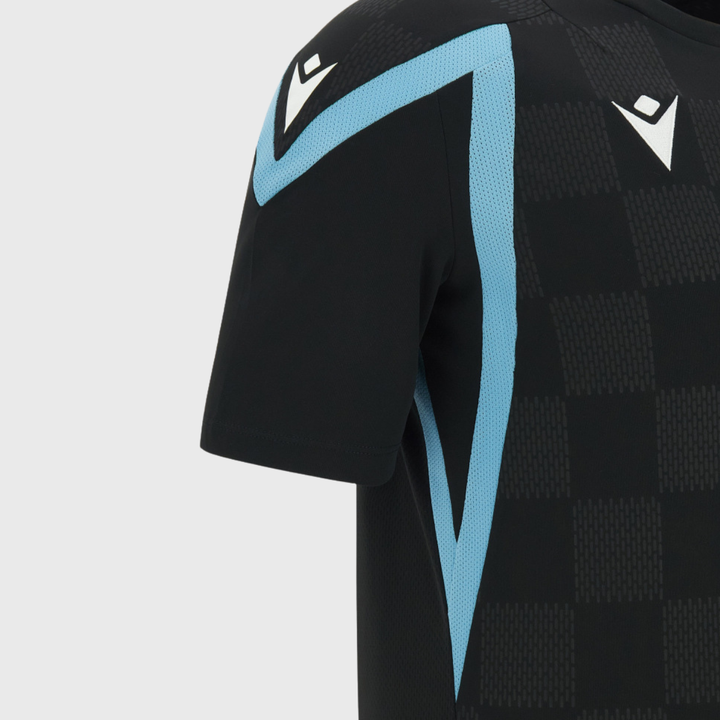 Macron Cardiff Rugby Poly Tee Black/Sky 2026/27