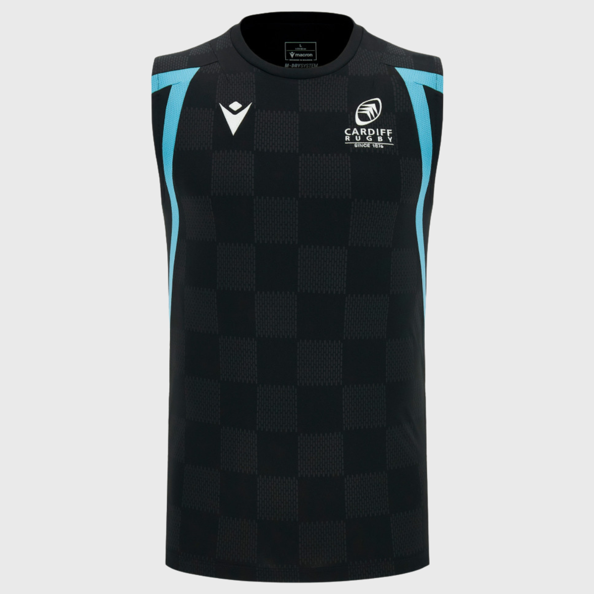 Macron Cardiff Rugby Sleeveless Tee Black/Sky 2026/27
