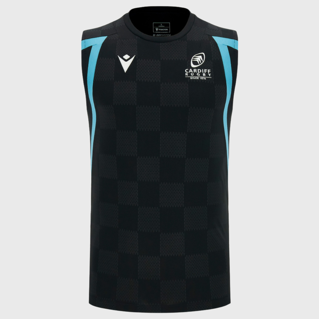 Macron Cardiff Rugby Sleeveless Tee Black/Sky 2026/27