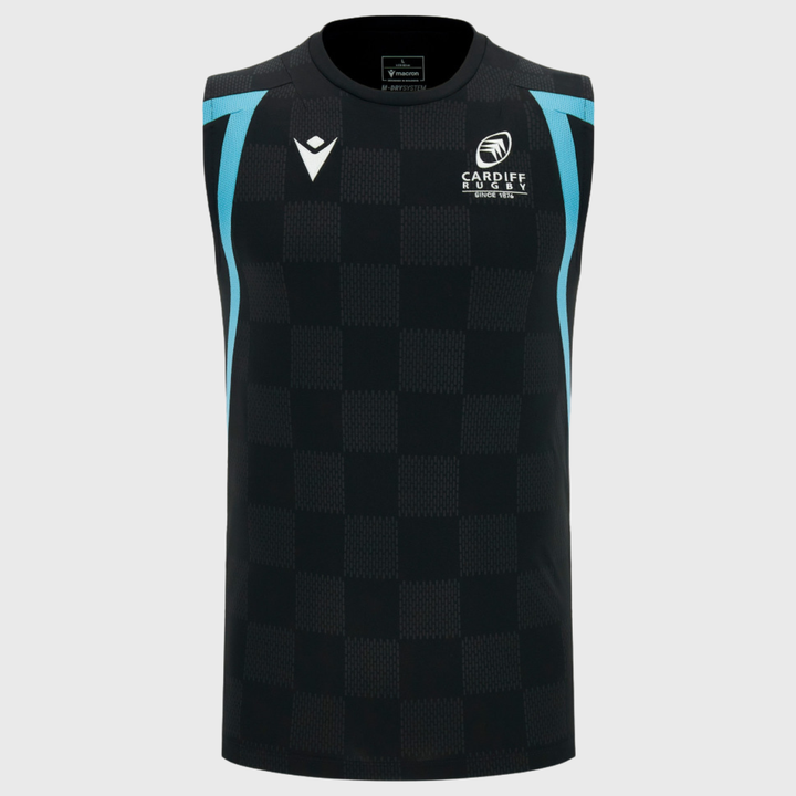 Macron Cardiff Rugby Sleeveless Tee Black/Sky 2026/27
