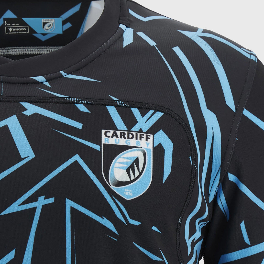 Macron Cardiff Rugby Training Shirt Black/Sky Blue 2023/24