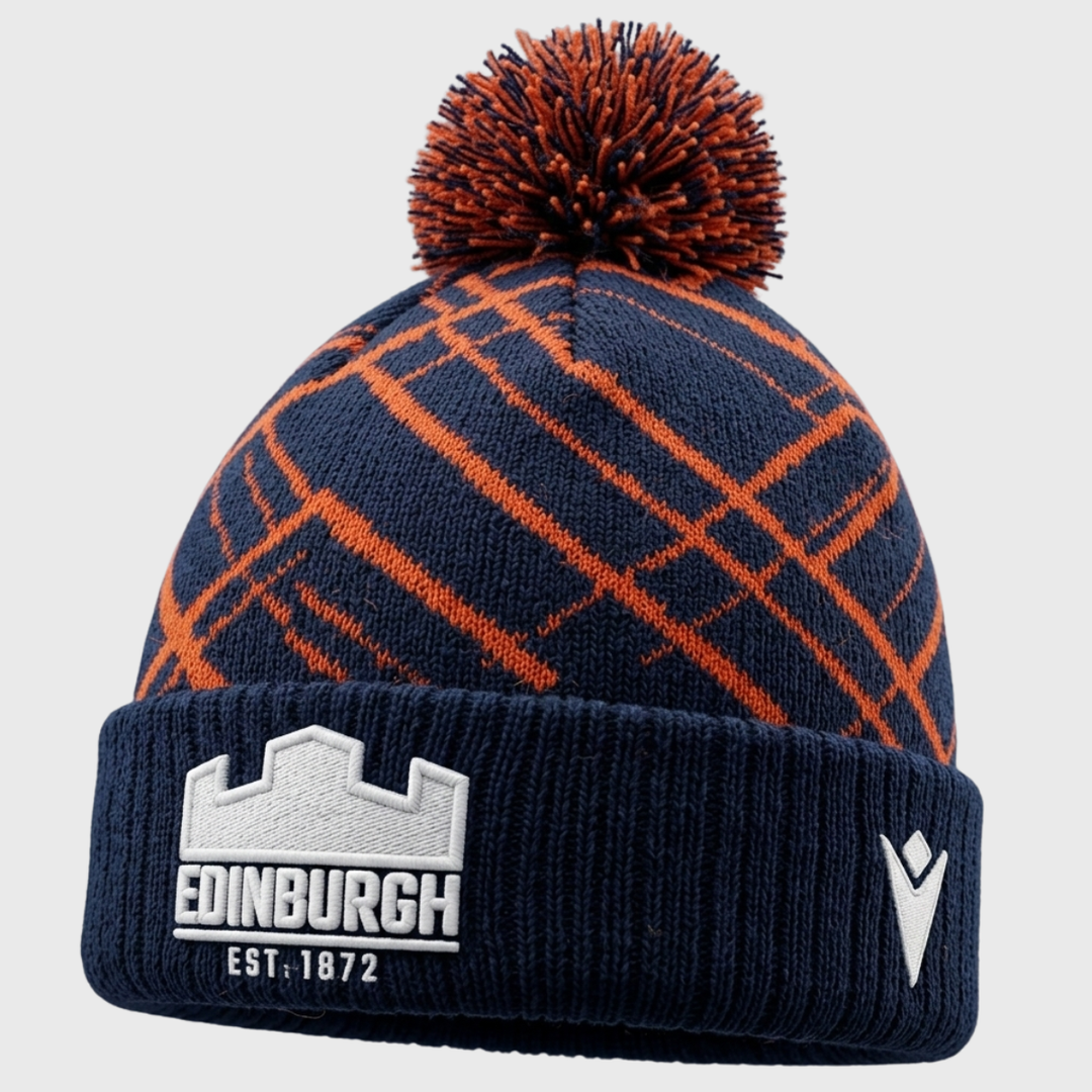 Macron Edinburgh Rugby Bobble Beanie Hat Navy/Orange - Rugbystuff.com