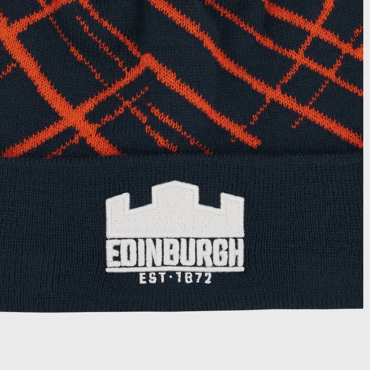 Macron Edinburgh Rugby Bobble Beanie Hat Navy/Orange - Rugbystuff.com