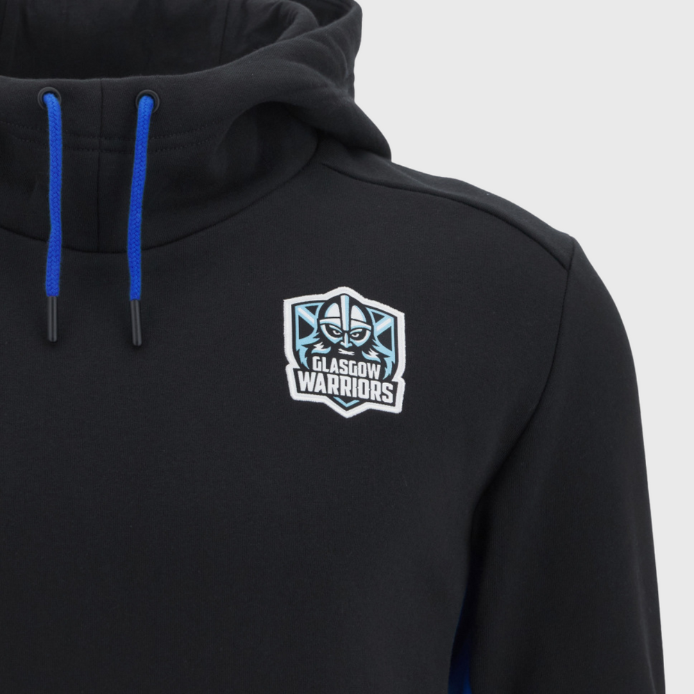 Macron Glasgow Warriors Kid's Rugby Hoody Black/Electric Blue 2025/26 - Rugbystuff.com