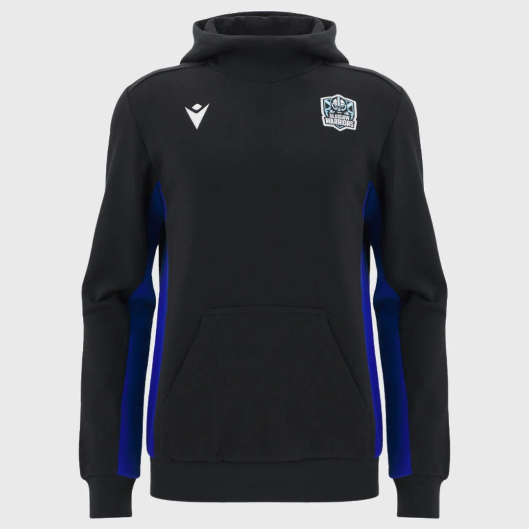 Macron Glasgow Warriors Kid's Rugby Hoody Black/Electric Blue 2025/26 - Rugbystuff.com
