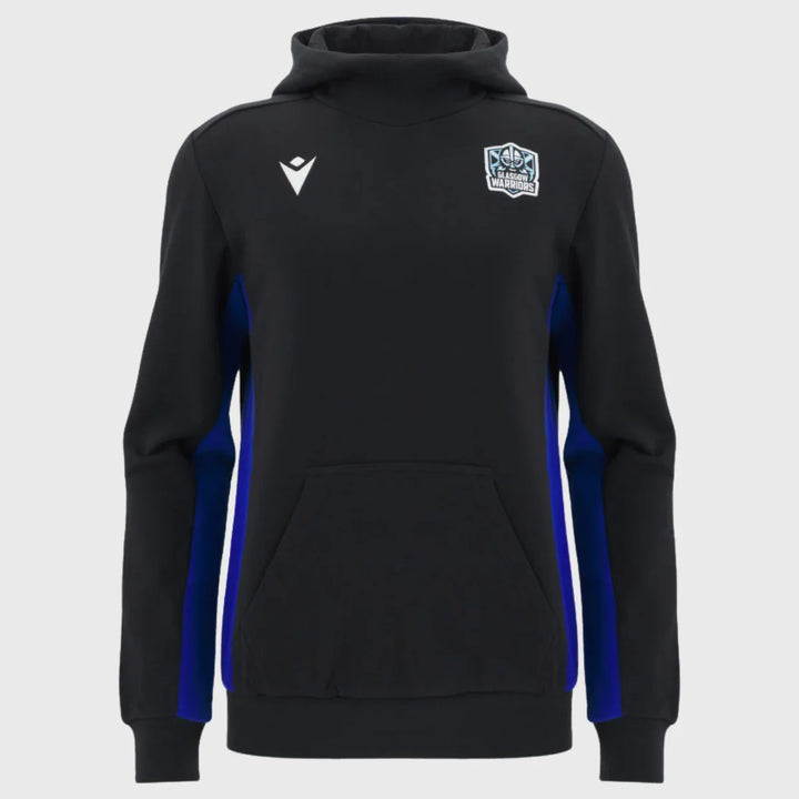 Macron Glasgow Warriors Kid's Rugby Hoody Black/Electric Blue 2025/26 - Rugbystuff.com