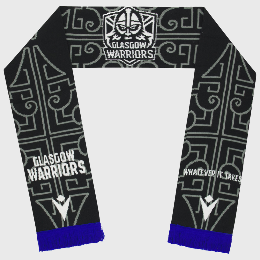 Macron Glasgow Warriors Scarf Black/Electric Blue 2025/26 - Rugbystuff.com