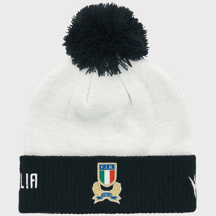 Macron Italy Rugby Bobble Beanie Hat White 2023/24 - Rugbystuff.com
