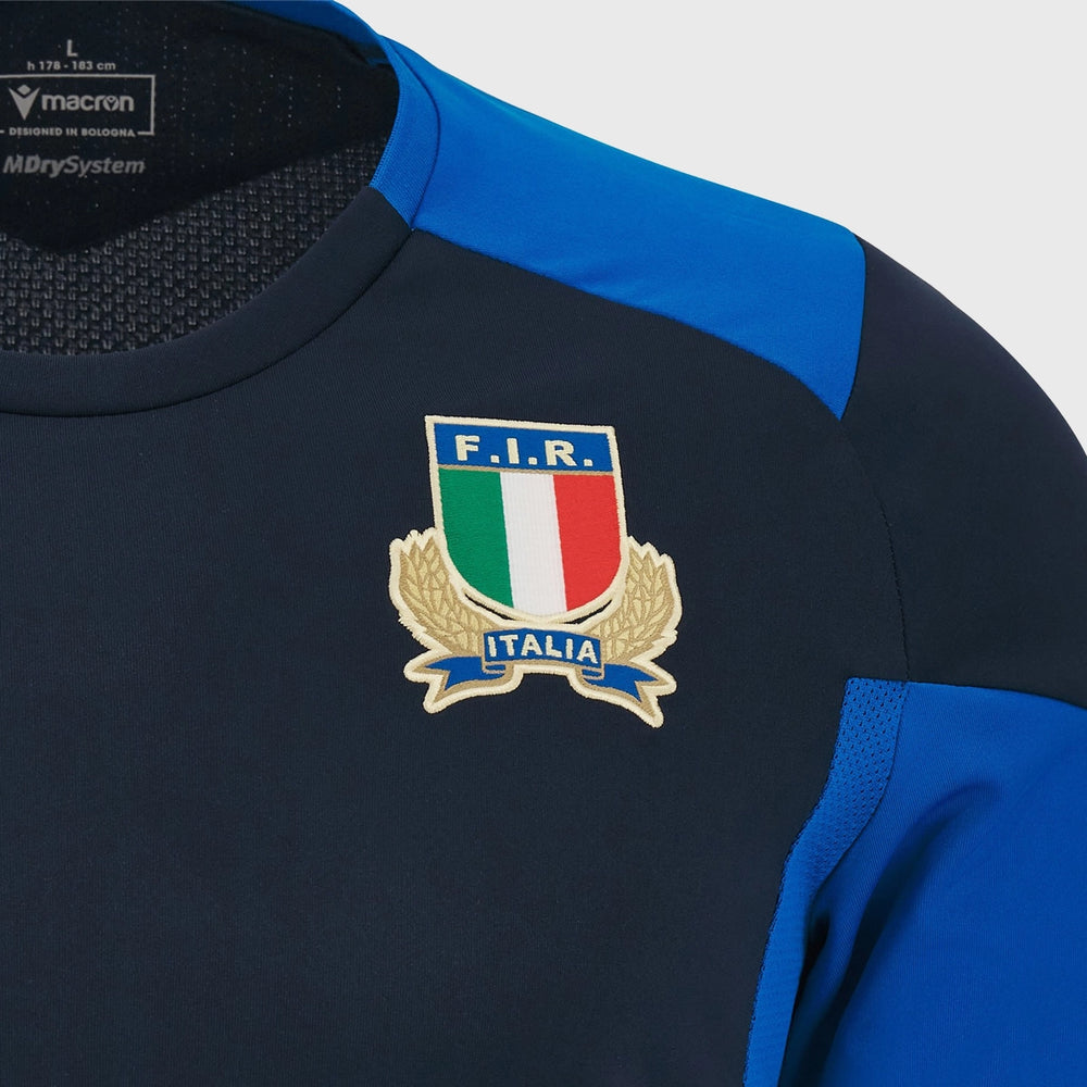 Macron Italy Poly Dry Training Tee Navy/Azzurri Blue 2023/24 - Rugbystuff.com