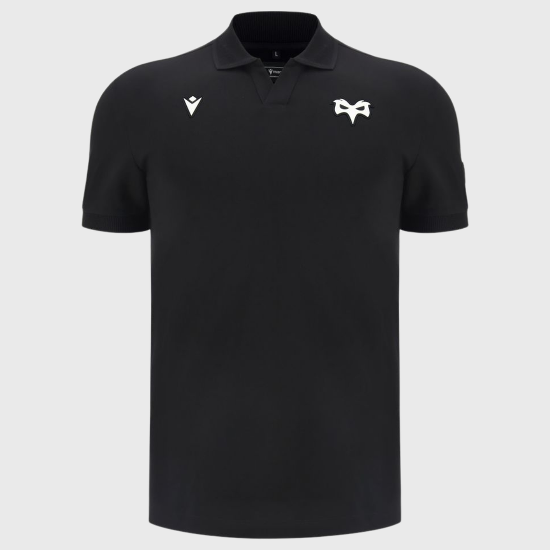 Macron Ospreys Rugby Athleisure Cotton Polo Shirt Black 2026/27