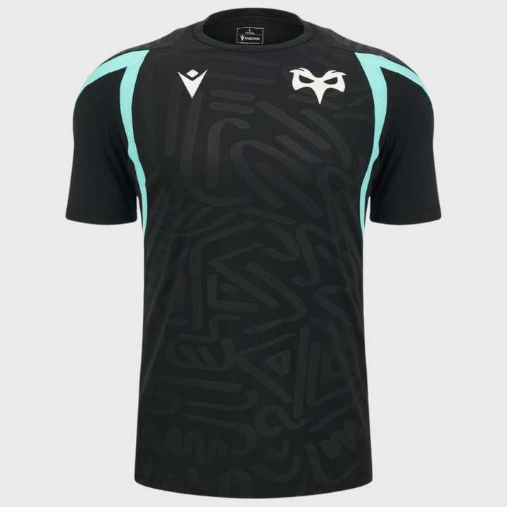 Macron Ospreys Rugby Poly Tee Black/Teal 2026/27
