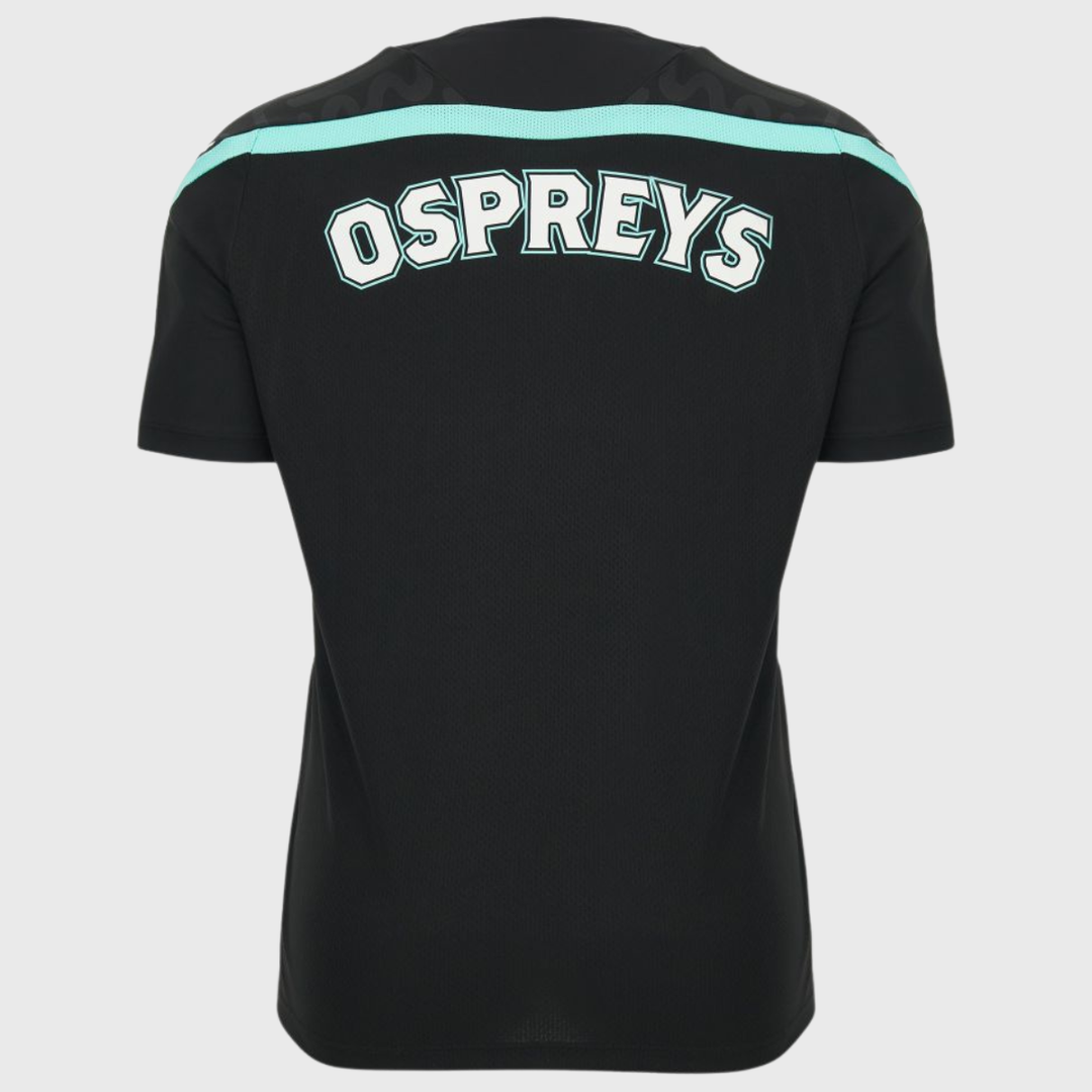 Macron Ospreys Rugby Poly Tee Black/Teal 2026/27