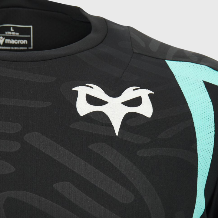 Macron Ospreys Rugby Poly Tee Black/Teal 2026/27