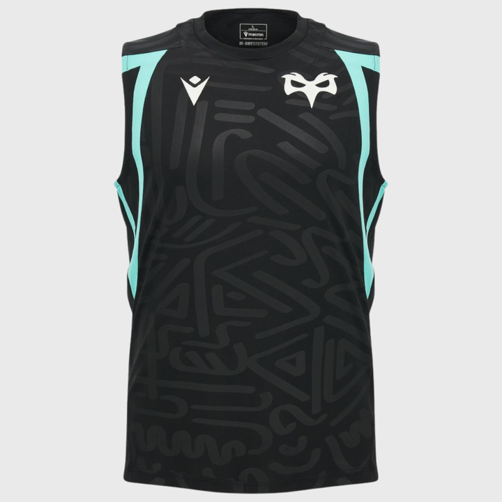 Macron Ospreys Rugby Sleeveless Tee Black/Teal 2026/27