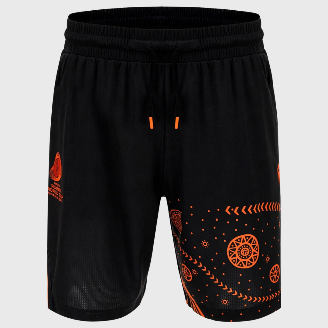 Macron Rugby World Cup 2027 Kid's Indigenous Basketball Shorts Black/Orange