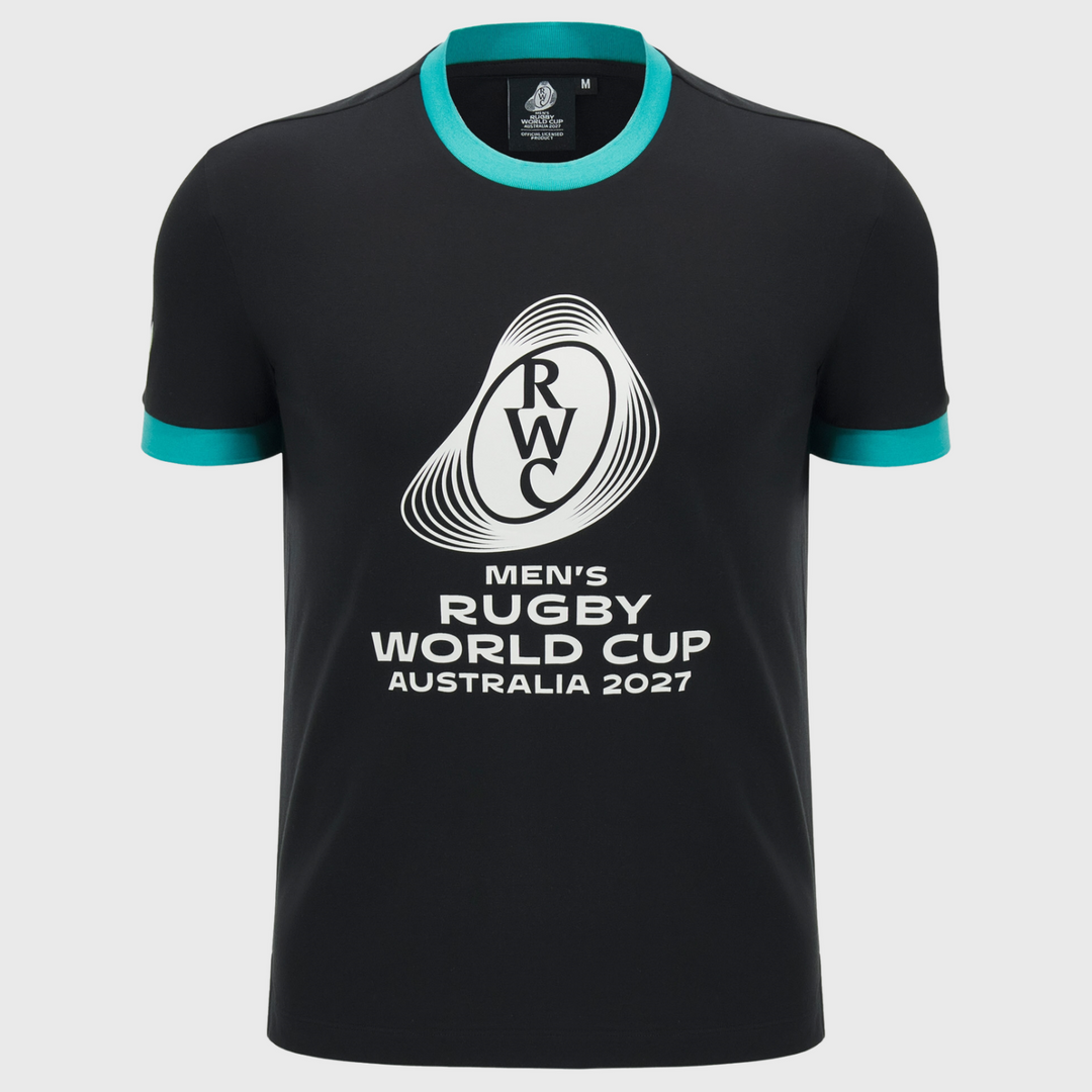 Macron Rugby World Cup 2027 Kid's Cotton Tee Black/Turquoise