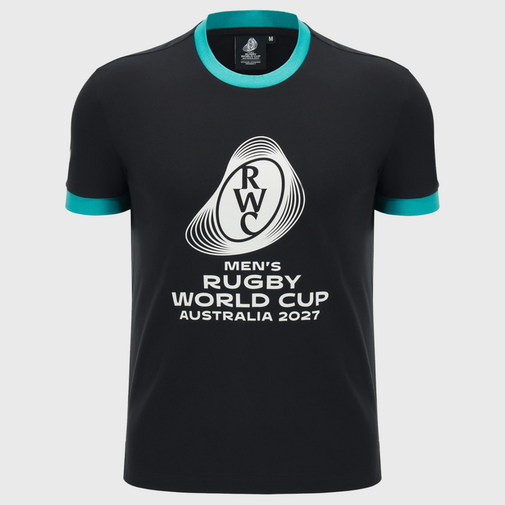 Macron Rugby World Cup 2027 Kid's Cotton Tee Black/Turquoise