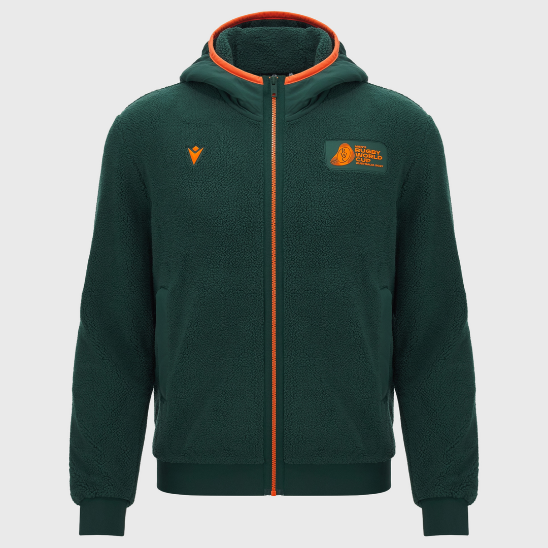 Macron Rugby World Cup 2027 Athleisure Teddy Full Zip Hoody Dark Green/Orange