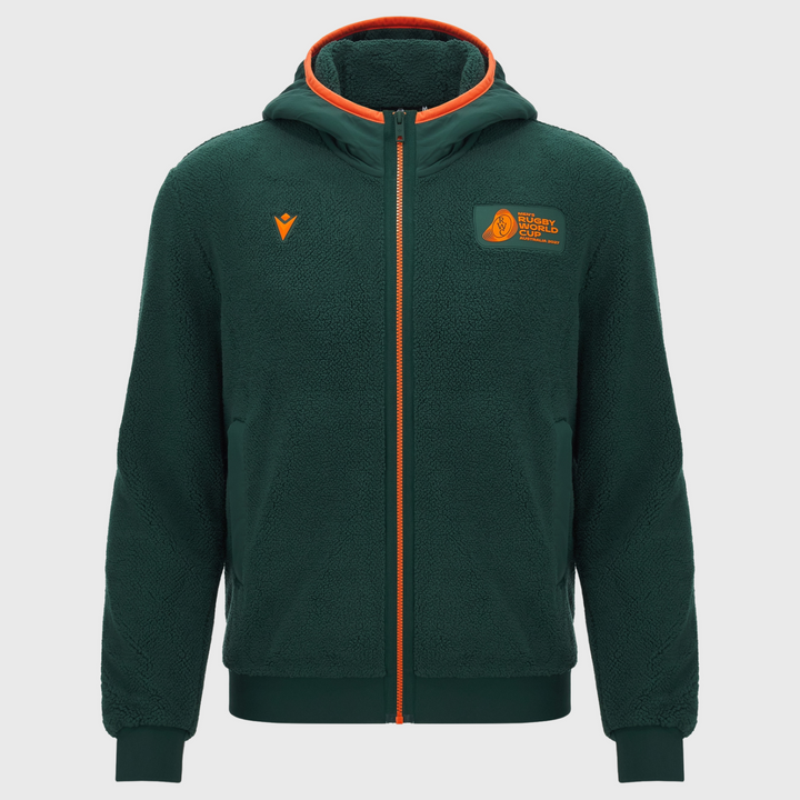 Macron Rugby World Cup 2027 Athleisure Teddy Full Zip Hoody Dark Green/Orange