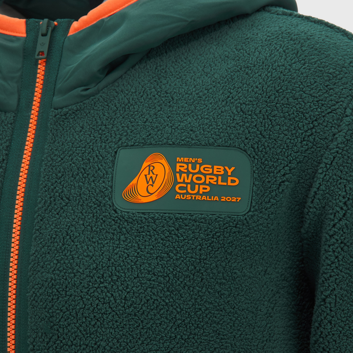 Macron Rugby World Cup 2027 Athleisure Teddy Full Zip Hoody Dark Green/Orange
