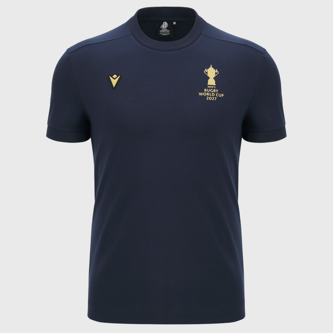 Macron Rugby World Cup 2027 Kid's Webb Ellis Cotton Tee Navy/Gold