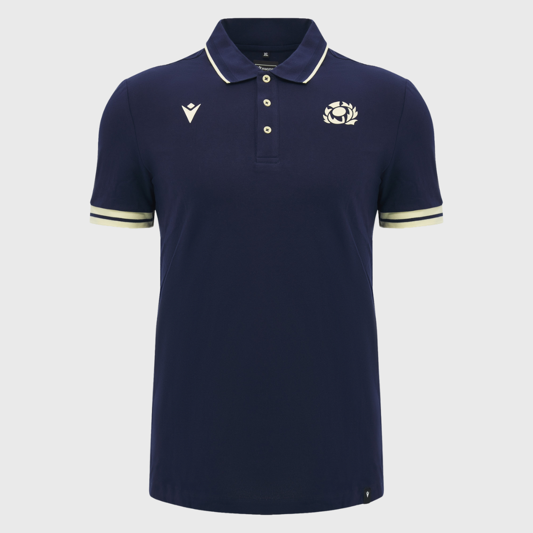 Macron Scotland Rugby Athleisure Cotton Polo Shirt Navy/Sand 2026/27