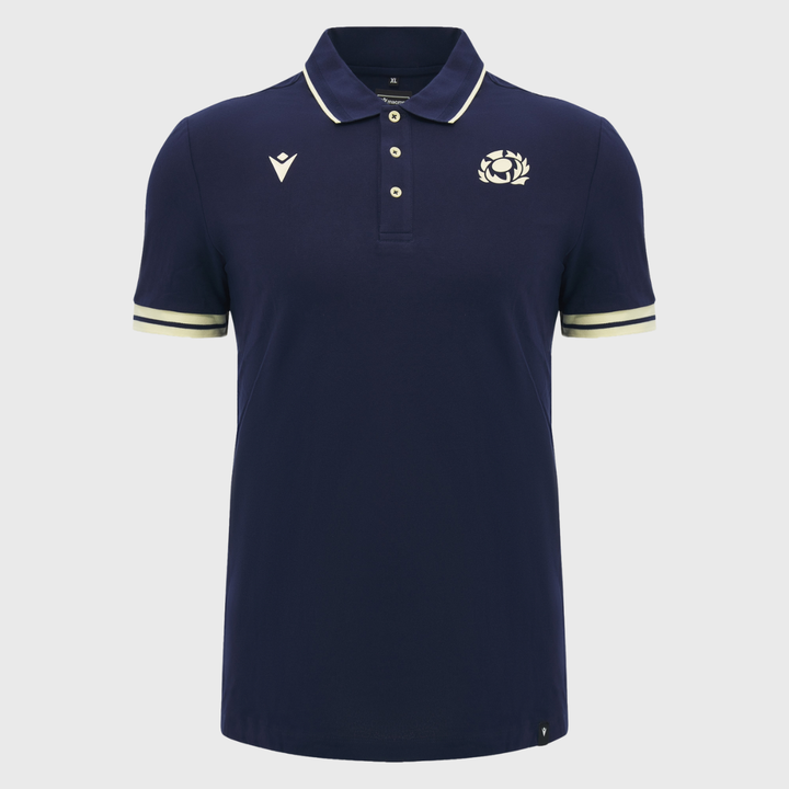 Macron Scotland Rugby Athleisure Cotton Polo Shirt Navy/Sand 2026/27