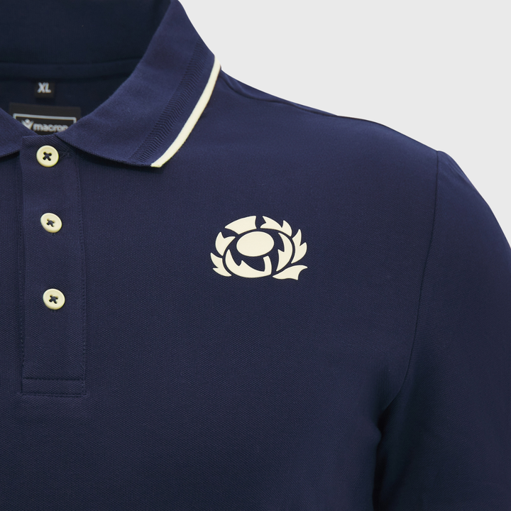 Macron Scotland Rugby Athleisure Cotton Polo Shirt Navy/Sand 2026/27