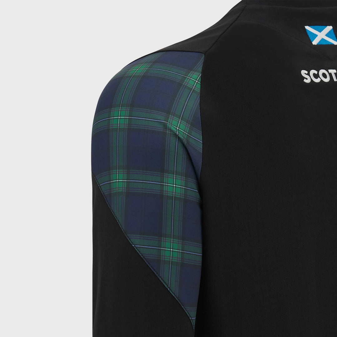 Macron Scotland Rugby Men's Long Sleeve Cotton Tee Black/Tartan - Rugbystuff.com