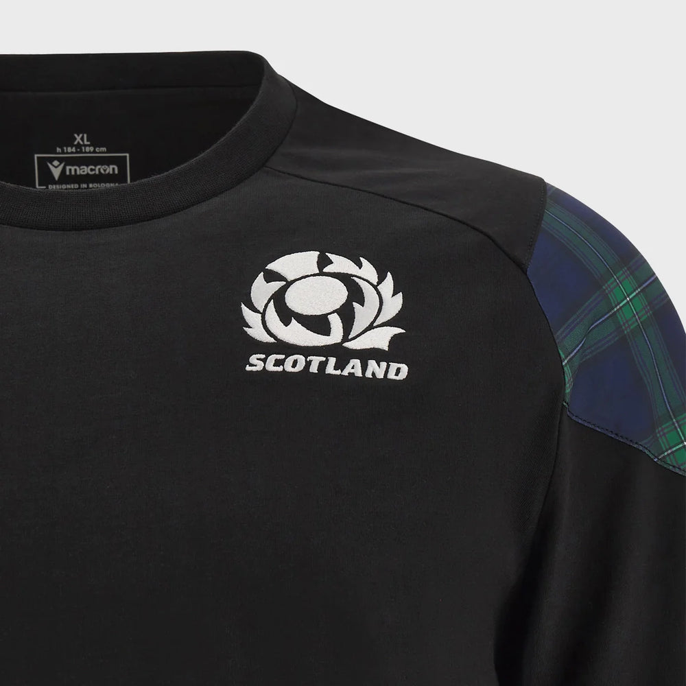 Macron Scotland Rugby Kid's Short Sleeve Cotton Tee Black/Tartan - Rugbystuff.com