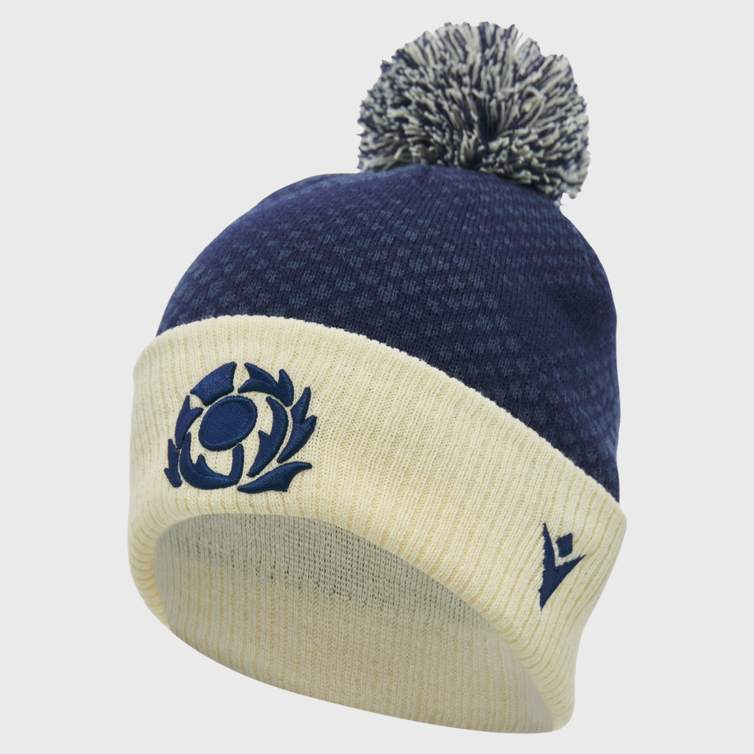 Macron Scotland Rugby Bobble Beanie Hat Navy/Sand 2026/27