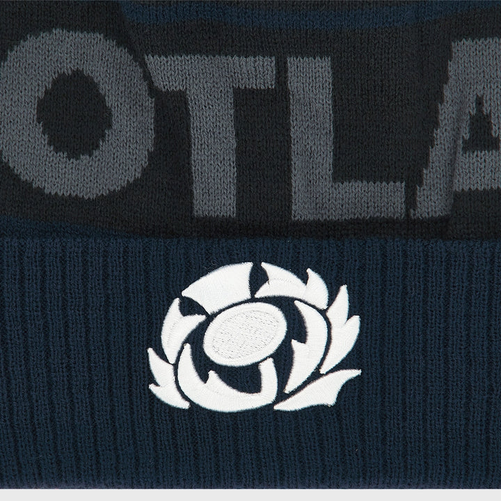 Macron Scotland Rugby Text Bobble Beanie Hat Black/Navy/Grey - Rugbystuff.com