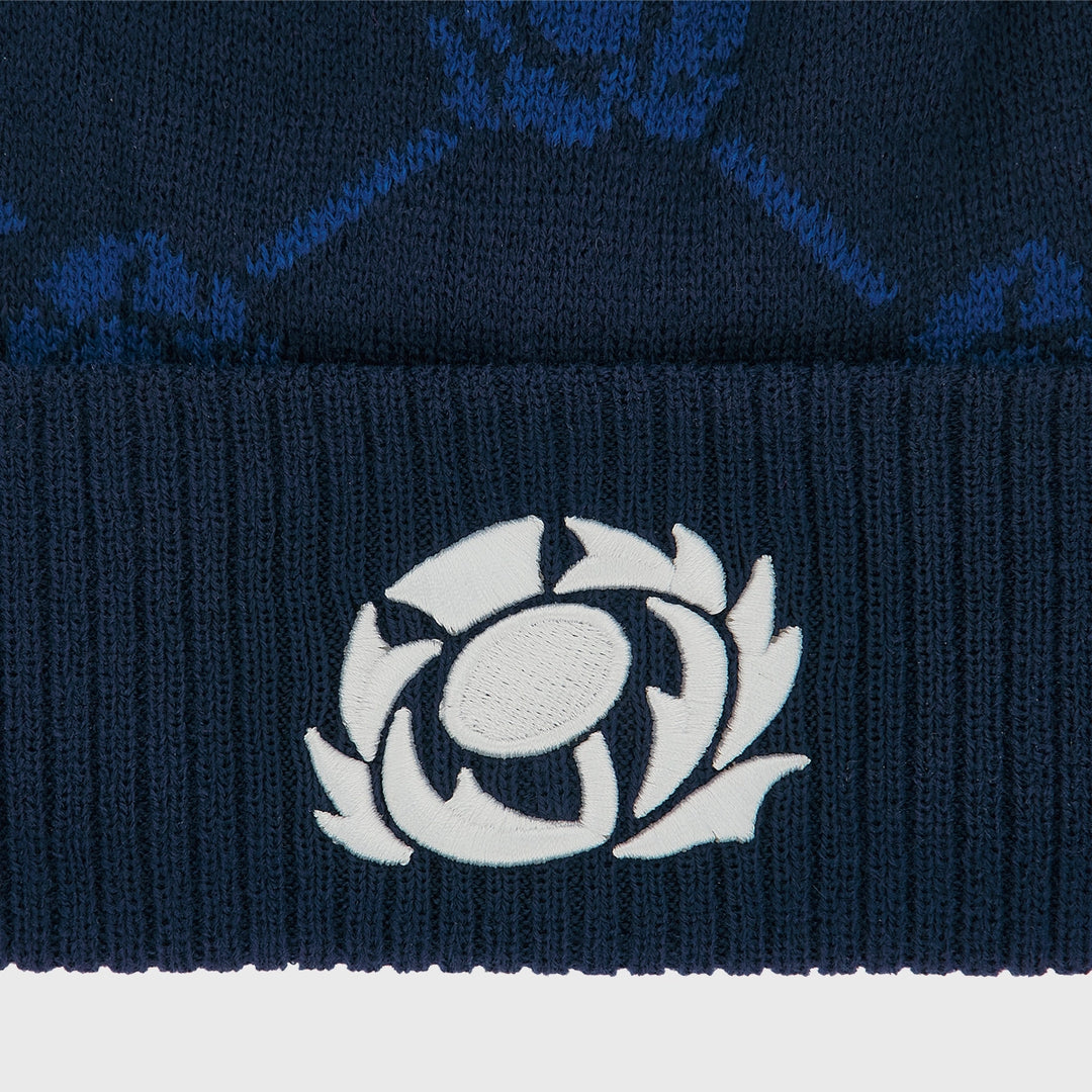 Macron Scotland Rugby Logo Bobble Beanie Hat Navy - Rugbystuff.com