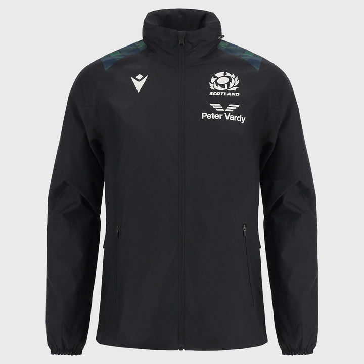 Macron Scotland Rugby Waterproof Jacket Black/Tartan - Rugbystuff.com