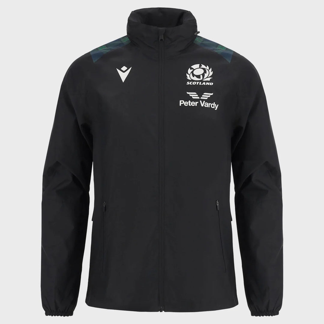 Macron Scotland Rugby Kid's Waterproof Jacket Black/Tartan - Rugbystuff.com