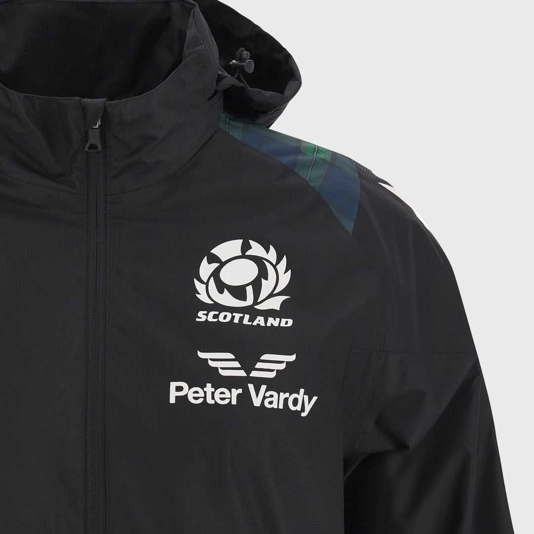 Macron Scotland Rugby Waterproof Jacket Black/Tartan - Rugbystuff.com