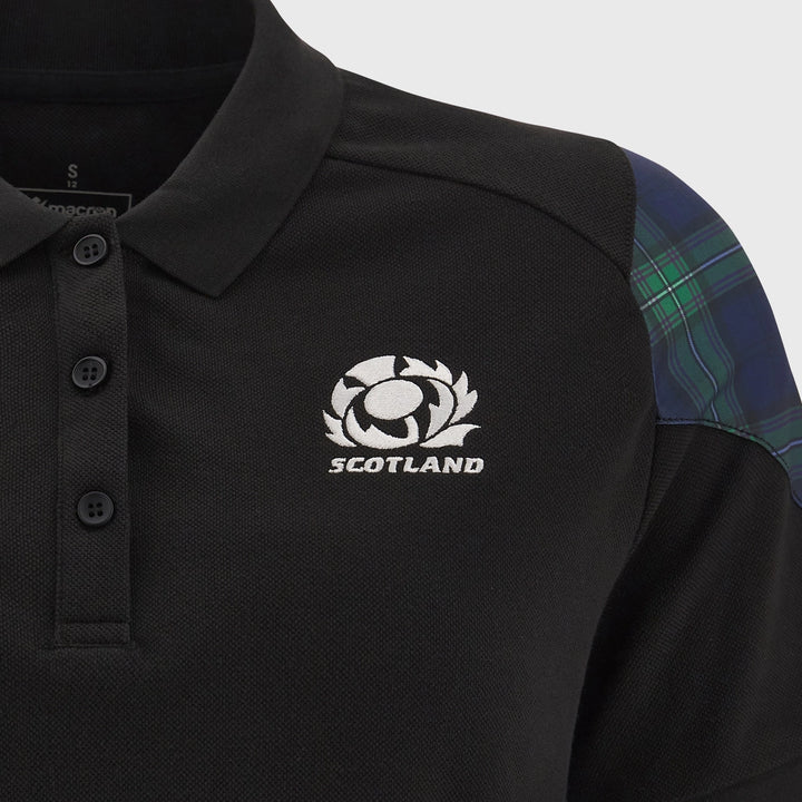 Macron Scotland Rugby Women's Polo Shirt Black/Tartan - Rugbystuff.com