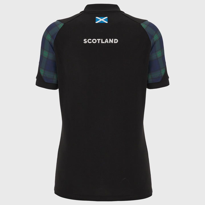 Macron Scotland Rugby Women's Polo Shirt Black/Tartan - Rugbystuff.com